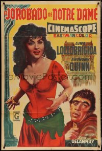 4b0278 HUNCHBACK OF NOTRE DAME Argentinean 1956 Venturi art of Lollobrigida & Quinn as Quasimodo!