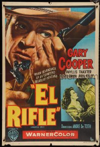 4b0277 SPRINGFIELD RIFLE Argentinean 1955 great close up art of Gary Cooper with rifle by Nelson!