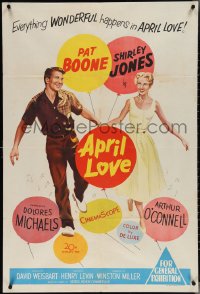 4b0313 APRIL LOVE Aust 1sh 1957 full-length romantic art of Pat Boone & sexy Shirley Jones, rare!