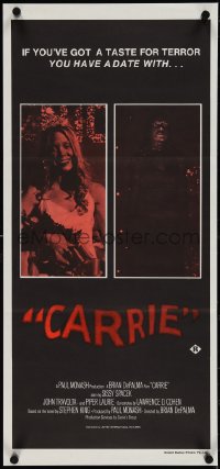 4b0350 CARRIE Aust daybill R80s Stephen King, Spacek before and after her bloodbath at the prom!