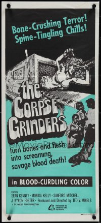 4b0359 CORPSE GRINDERS Aust daybill 1971 Ted V. Mikels, most gruesome bone-crushing horror artwork!