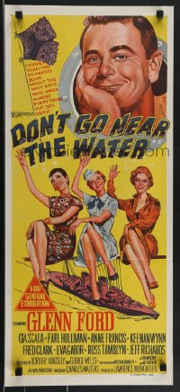 4b0363 DON'T GO NEAR THE WATER Aust daybill 1957 Glenn Ford, different art of 3 sexy girls!