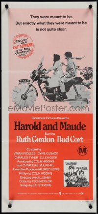 4b0376 HAROLD & MAUDE Aust daybill R1970s Ruth Gordon, Bud Cort is equipped to deal w/life!