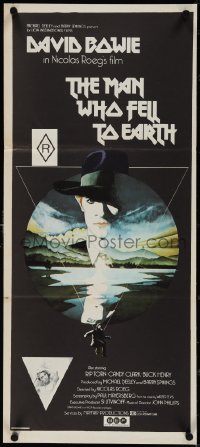 4b0403 MAN WHO FELL TO EARTH Aust daybill 1976 Nicolas Roeg, best art of David Bowie by Vic Fair!