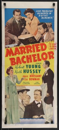 4b0404 MARRIED BACHELOR Aust daybill 1941 author Robert Young & fake wife Ruth Hussey!