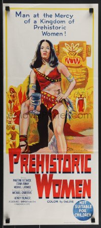 4b0414 PREHISTORIC WOMEN Aust daybill 1966 Hammer, Slave Girls, art of sexiest cave woman with whip!