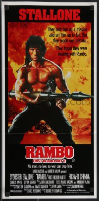 4b0416 RAMBO FIRST BLOOD PART II Aust daybill 1985 no man, no law, no war can stop Stallone!