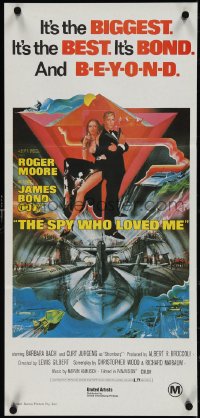 4b0420 SPY WHO LOVED ME Aust daybill R1980s great art of Roger Moore as James Bond 007 by Bob Peak!
