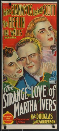 4b0423 STRANGE LOVE OF MARTHA IVERS Aust daybill 1946 Richardson Studio art of Stanwyck, Van Heflin!