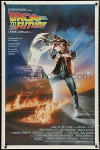 4b0824 BACK TO THE FUTURE studio style 1sh 1985 art of Michael J. Fox & Delorean by Drew Struzan!