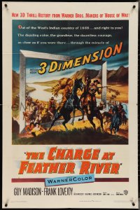 4b0860 CHARGE AT FEATHER RIVER 3D 1sh 1953 Guy Madison, Lovejoy, great cowboy western artwork!