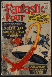 4b0166 FANTASTIC FOUR #3 comic book March 1962 Marvel, Stan Lee, Jack Kirby, new costumes & car!