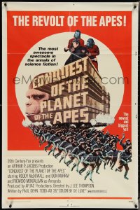 4b0871 CONQUEST OF THE PLANET OF THE APES 1sh 1972 Roddy McDowall, apes are revolting!