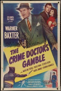 4b0877 CRIME DOCTOR'S GAMBLE 1sh 1947 great image of detective Warner Baxter pointing gun!