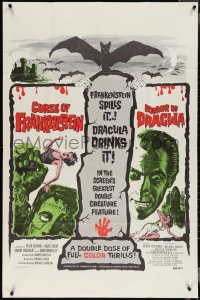 4b0879 CURSE OF FRANKENSTEIN /HORROR OF DRACULA 30x46 1sh 1964 great artwork from Hammer horror double bill!