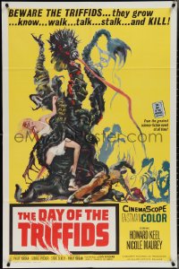 4b0883 DAY OF THE TRIFFIDS 1sh 1962 classic English sci-fi horror, cool art of monster with girl!