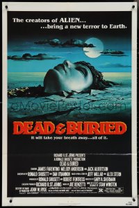 4b0884 DEAD & BURIED 1sh 1981 really cool horror art of person buried up to the neck by Campanile!