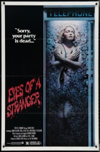 4b0917 EYES OF A STRANGER 1sh 1981 really creepy art of dead girl in telephone booth with flowers!