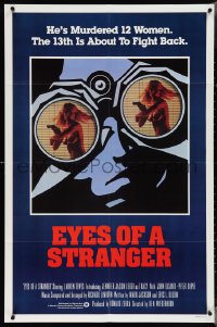 4b0918 EYES OF A STRANGER int'l 1sh 1981 really creepy art of dead girl in telephone booth with flowers!