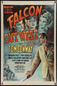 4b0921 FALCON OUT WEST 1sh 1944 great art of Tom Conway as The Falcon with three sexy suspects!