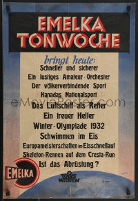 4b0291 EMELKA TONWOCHE German 18x27 1932 newsreel featuring Winter Olympics, Graul art, ultra rare!