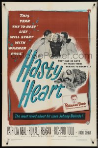 4b0958 HASTY HEART 1sh 1950 patient Ronald Reagan & nurse Patricia Neal help dying Richard Todd!