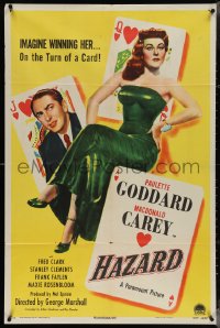 4b0960 HAZARD 1sh 1948 great art of sexy Paulette Goddard winning Carey gambling at cards!