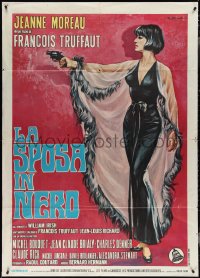 4b0014 BRIDE WORE BLACK Italian 1p 1968 Francois Truffaut, art of Jeanne Moreau with gun by Colizzi!
