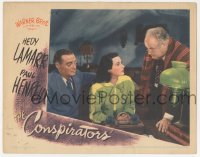 4b0528 CONSPIRATORS LC 1944 Hedy Lamarr between Peter Lorre & Sydney Greenstreet sitting at table!