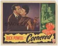 4b0529 CORNERED LC 1946 best close up of Dick Powell kissing sexy Nina Vale holding a drink!