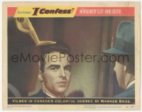 4b0575 I CONFESS LC #3 1953 Alfred Hitchcock, super c/u priest Montgomery Clift confronted by 2 men!