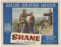 4b0648 SHANE LC #5 1953 best card in set, Alan Ladd in buckskin on horseback with Brandon de Wilde!