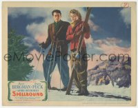 4b0654 SPELLBOUND LC 1945 Alfred Hitchcock, great close up of Ingrid Bergman & Gregory Peck skiing!
