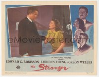 4b0658 STRANGER LC 1946 close up of ex-Nazi Orson Welles grabbing scared Loretta Young!