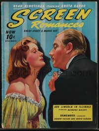 4b0203 SCREEN ROMANCES magazine Dec 1939 Christy art of Greta Garbo & Melvyn Douglas in Ninotchka!