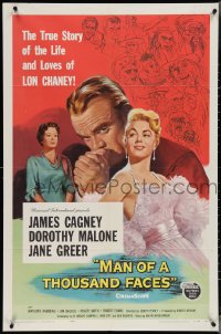 4b1019 MAN OF A THOUSAND FACES 1sh 1957 art of James Cagney as Lon Chaney Sr. by Reynold Brown!