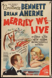 4b1028 MERRILY WE LIVE style C 1sh 1938 great close up art of Constance Bennett & Brian Aherne, rare!