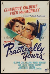 4b1090 PRACTICALLY YOURS 1sh 1944 Claudette Colbert + Air Force pilot Fred MacMurray!
