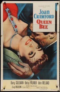 4b1095 QUEEN BEE style B 1sh 1955 c/u of sexy Joan Crawford being kissed by Barry Sullivan!