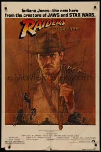 4b1099 RAIDERS OF THE LOST ARK 1sh 1981 great art of adventurer Harrison Ford by Richard Amsel