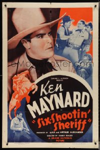 4b1141 SIX-SHOOTIN' SHERIFF 1sh 1938 cowboy Maynard w/ his horse Tarzan saves the day, ultra rare!