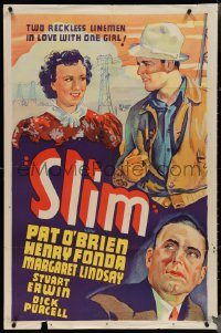 4b1143 SLIM Other Company 1sh 1937 O'Brien, Henry Fonda, Lindsay, high-power line men, ultra rare!