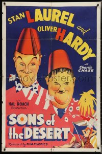 4b1148 SONS OF THE DESERT 1sh R1945 Hal Roach, wonderful artwork of Stan Laurel & Oliver Hardy!