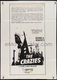 4b0226 CRAZIES 30x42 special poster R1976 George Romero, made for specific NY theater, ultra rare!