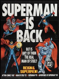 4b0207 SUPERMAN 40x54 advertising poster 1993 he's back, but is any of them the real Man of Steel?