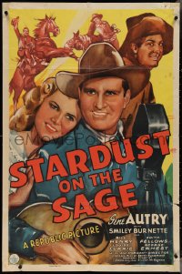 4b1155 STARDUST ON THE SAGE 1sh 1942 great art of Gene Autry w/ guitar, Edith Fellows & Smiley!