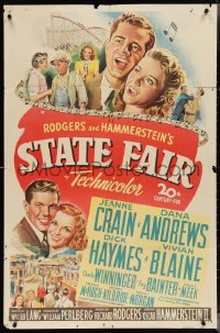 4b1156 STATE FAIR 1sh 1945 art of Jeanne Crain & Dana Andrews, Rodgers & Hammerstein!