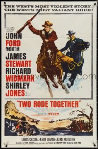 4b1207 TWO RODE TOGETHER 1sh 1961 John Ford, art of James Stewart & Richard Widmark on horses!