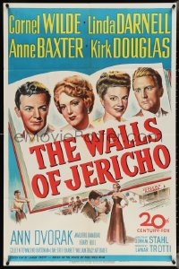 4b1215 WALLS OF JERICHO 1sh 1948 art of Cornel Wilde, Darnell, Ann Baxter & Kirk Douglas