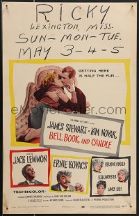 4b0055 BELL, BOOK & CANDLE WC 1958 James Stewart kissing witch Kim Novak, Jack Lemmon, Kovacs, rare!